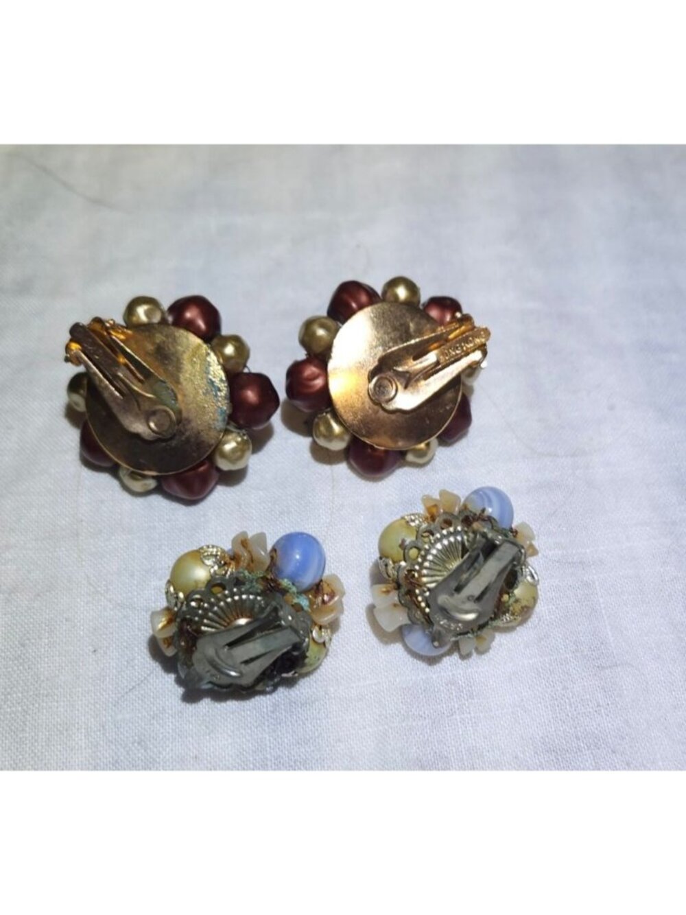 Vintage MCM Clip-On Earrings Lot - 8  Lucite Glass Acrylic Beads Assorted Colors - Picture 5 of 11